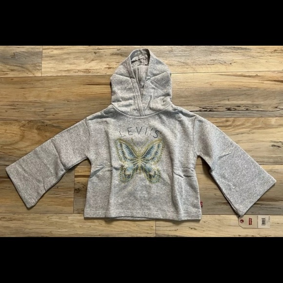 *NWT* Levi's - Girls Small - Bell Sleeve Butterfly Gray Fleece Hoodie MSRP $40 - Picture 3 of 12